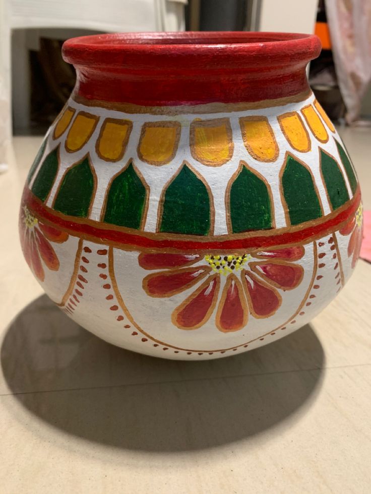 #matka #Indiandesign #babyshower #acrylic paints#earthernpot #DIY Pot Painting Designs Indian, Krishna Pot Painting, Colouring Ideas Easy, Pot Painting Indian, Indian Pottery Designs, Traditional Pot Painting, Indian Pot Painting, Pot Drawing Design, Matki Decoration Ideas With Paint