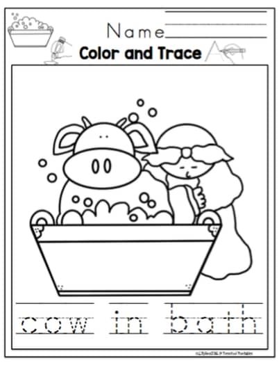 the color and trace worksheet for children