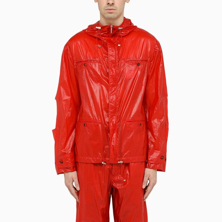 Lightweight red nylon jacketComposition: 100% Polyamide Red Nylon Outerwear For Outdoor, Red Nylon Hooded Track Jacket, Hooded Red Nylon Outerwear, Red Hooded Nylon Outerwear, Red Windbreaker With Detachable Hood For Fall, Fall Red Windbreaker With Detachable Hood, Red Hooded Jacket For Spring Outdoor, Red Nylon Track Jacket For Outdoor, Red Nylon Hooded Jacket For Fall