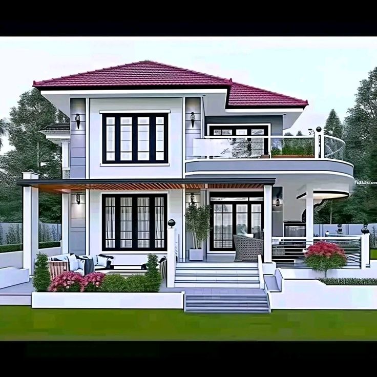 this is an artist's rendering of a two story house with balconies