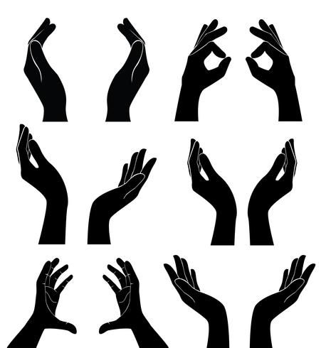 black and white silhouettes of hands with different gestures stock photo - image 34978