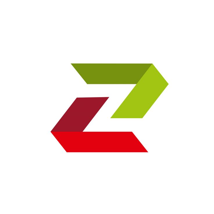 the letter z is made up of two different colors and shapes, with one arrow pointing upward