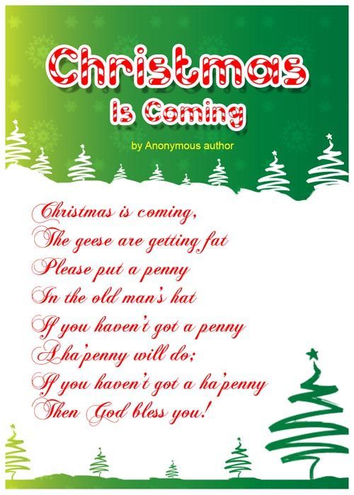 christmas is coming poem with green and red background