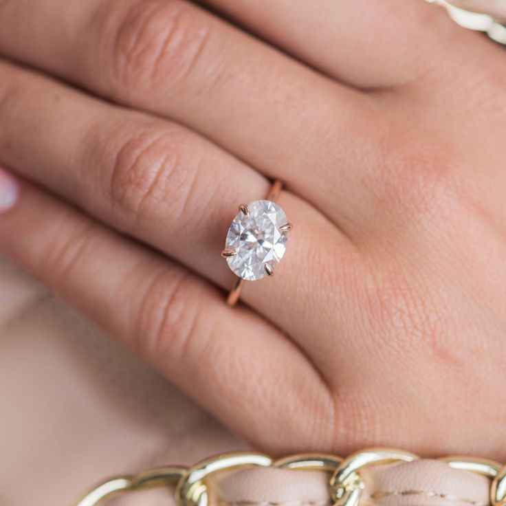 a woman's hand with a diamond ring on it