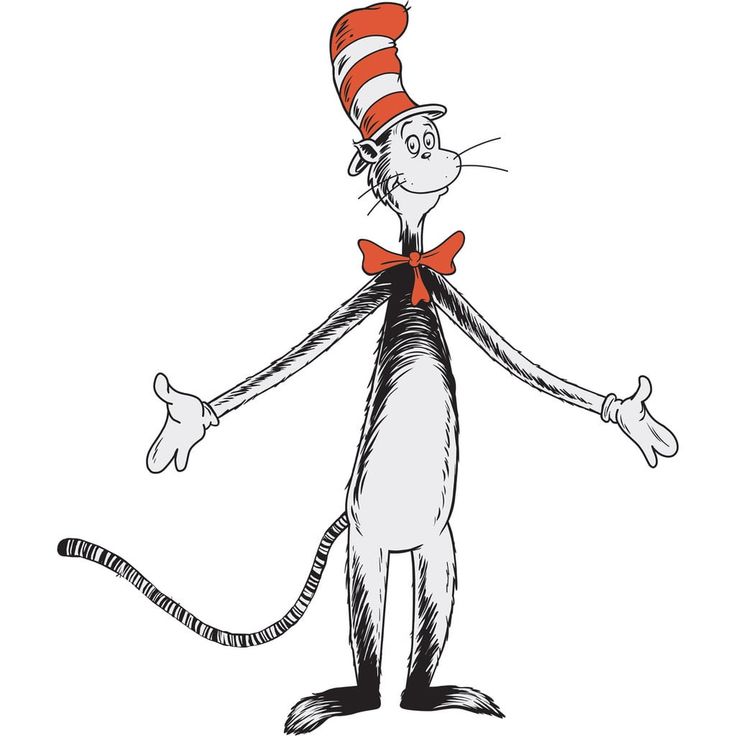 the cat in the hat is holding his arms out and saying, that makes me feel this