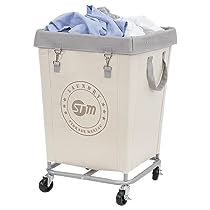 a laundry hamper with wheels and handles