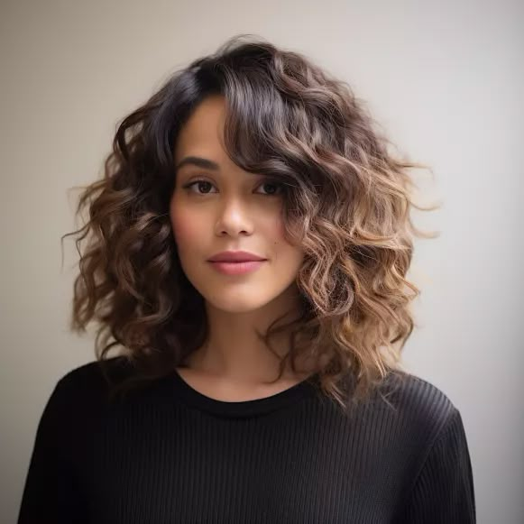 83 Cute Shoulder-Length Curly Hairstyles to Try This Year Medium Curly Hairstyles For Women, Medium Curly Hairstyles, Curly Lob, Shoulder Length Curly Hair, Natural Curly Hair Cuts, Medium Length Curly Hair, Textured Bob, Medium Curly, Wavy Haircuts