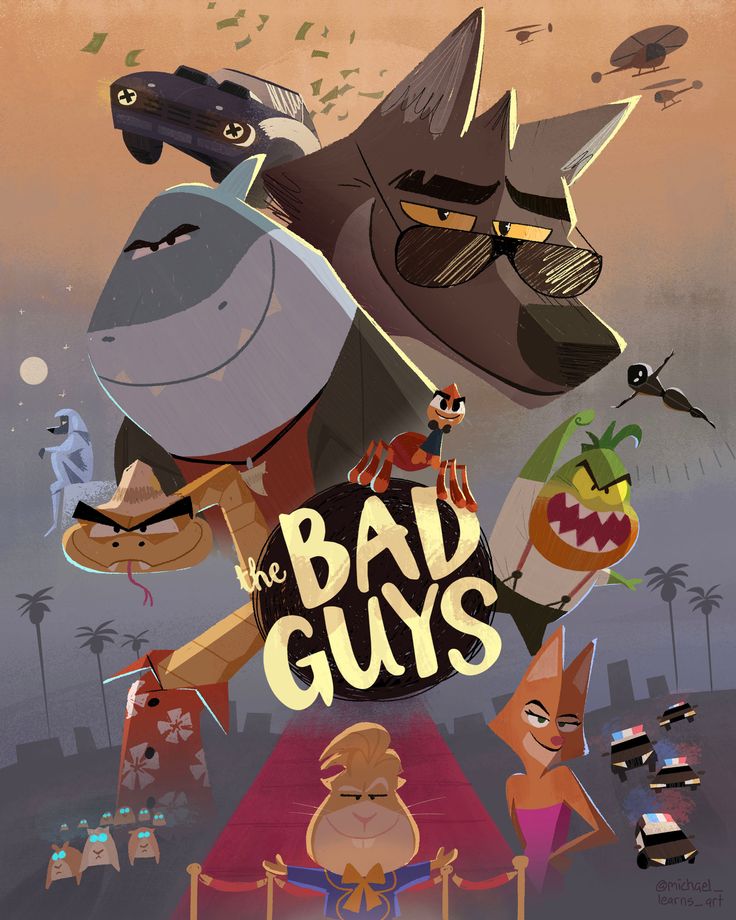 the bad guys movie poster with cartoon characters