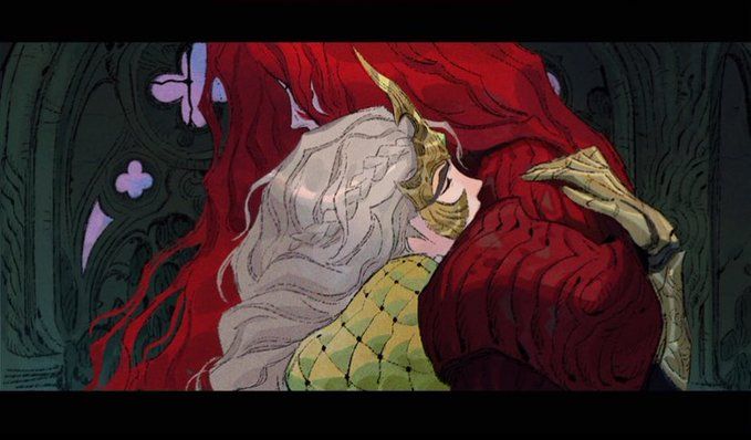 the little mermaid is hugging her mother's face in this animated scene from disney's sleeping beauty and the beast