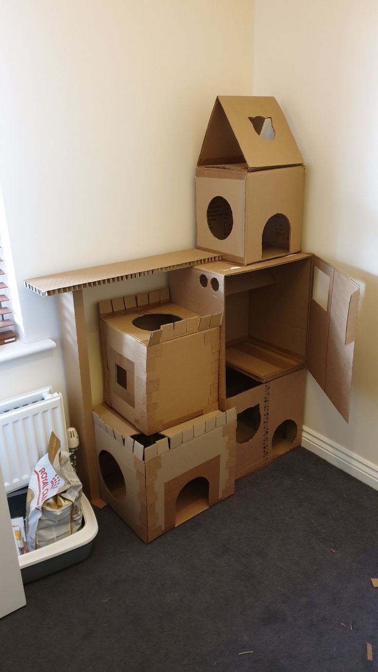 several cardboard boxes stacked on top of each other