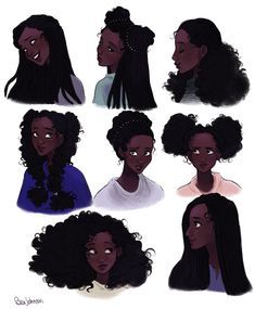 six different types of black women's hair, each with one side pulled up