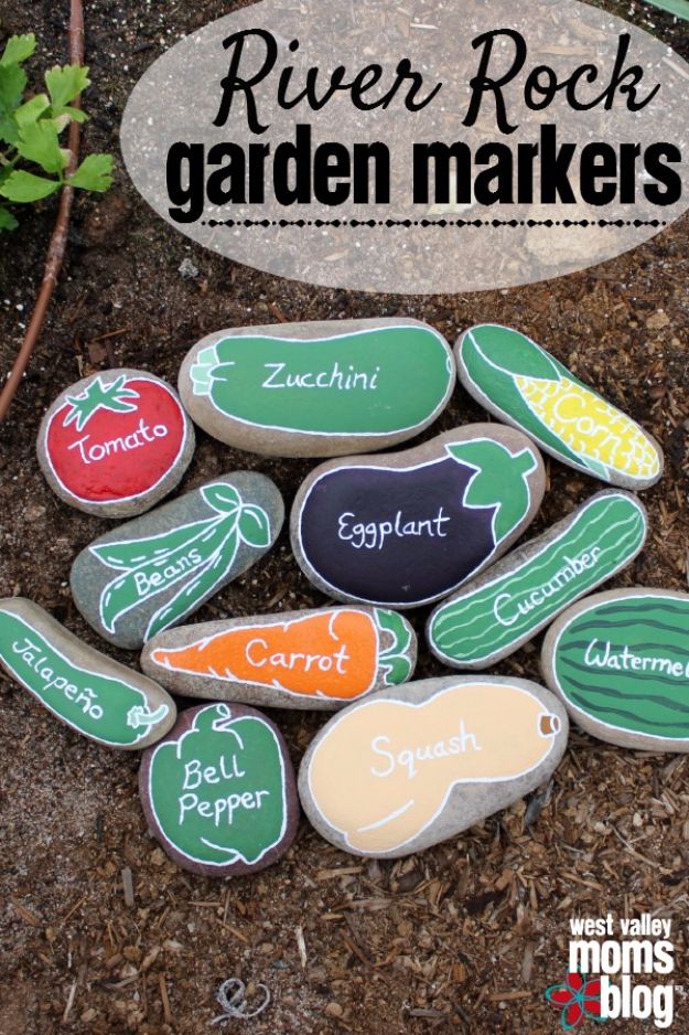 rock garden markers with the words river rock garden markers written in different colors on them