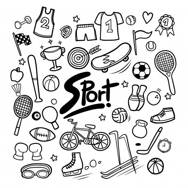 the word spot surrounded by various sports related items