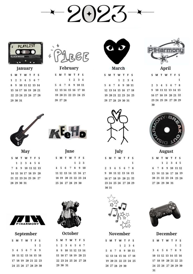 a calendar with various items on it for the year 2012 and 2013, including an image of