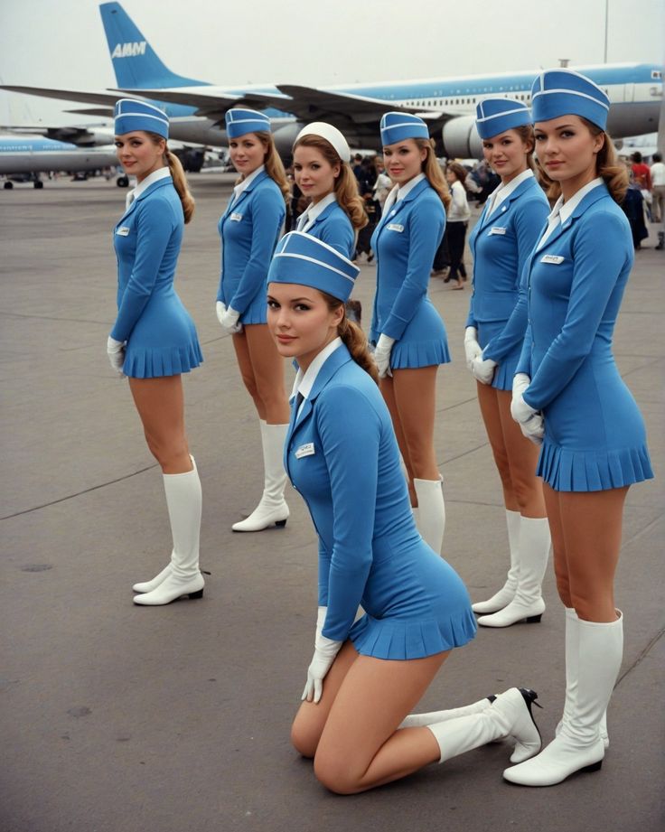 the cheerleaders are ready to perform for the crowd in front of an airplane