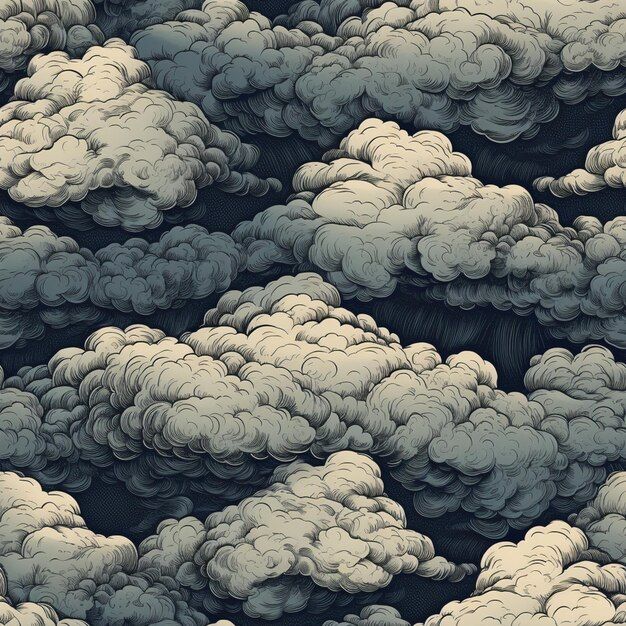 an image of clouds in the sky with black and white paint on it's surface