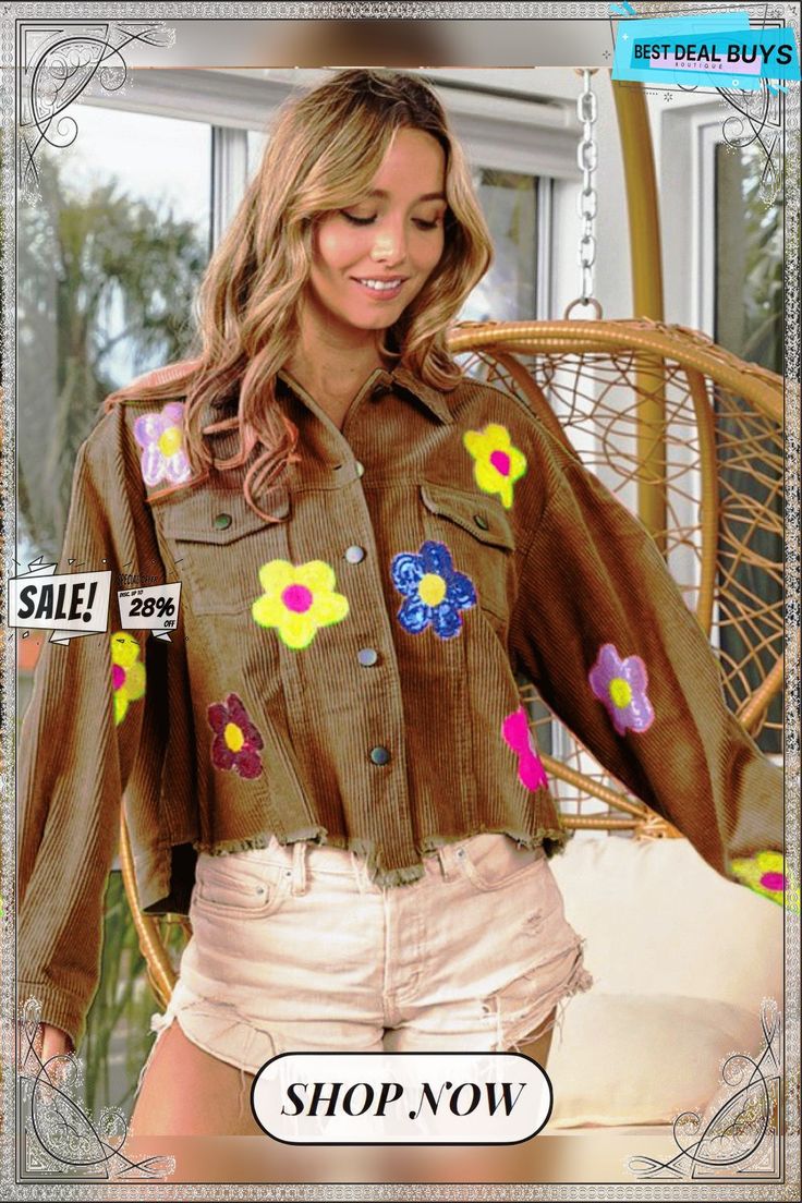 Twinkle Daisy Corduroy Jacket - Camel Brown Spring Outerwear With Pockets, Beige Outerwear With Corduroy Collar For Spring, Beige Corduroy Collar Outerwear For Spring, Trendy Brown Outerwear With Corduroy Collar, Spring Corduroy Button-up Outerwear, Spring Camel Outerwear With Pockets, Fall Brown Corduroy Outerwear, Trendy Spring Outerwear With Corduroy Collar, Brown Corduroy Outerwear For Fall