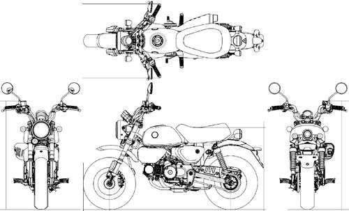 three different views of a motorcycle from the front, back and side view to the rear