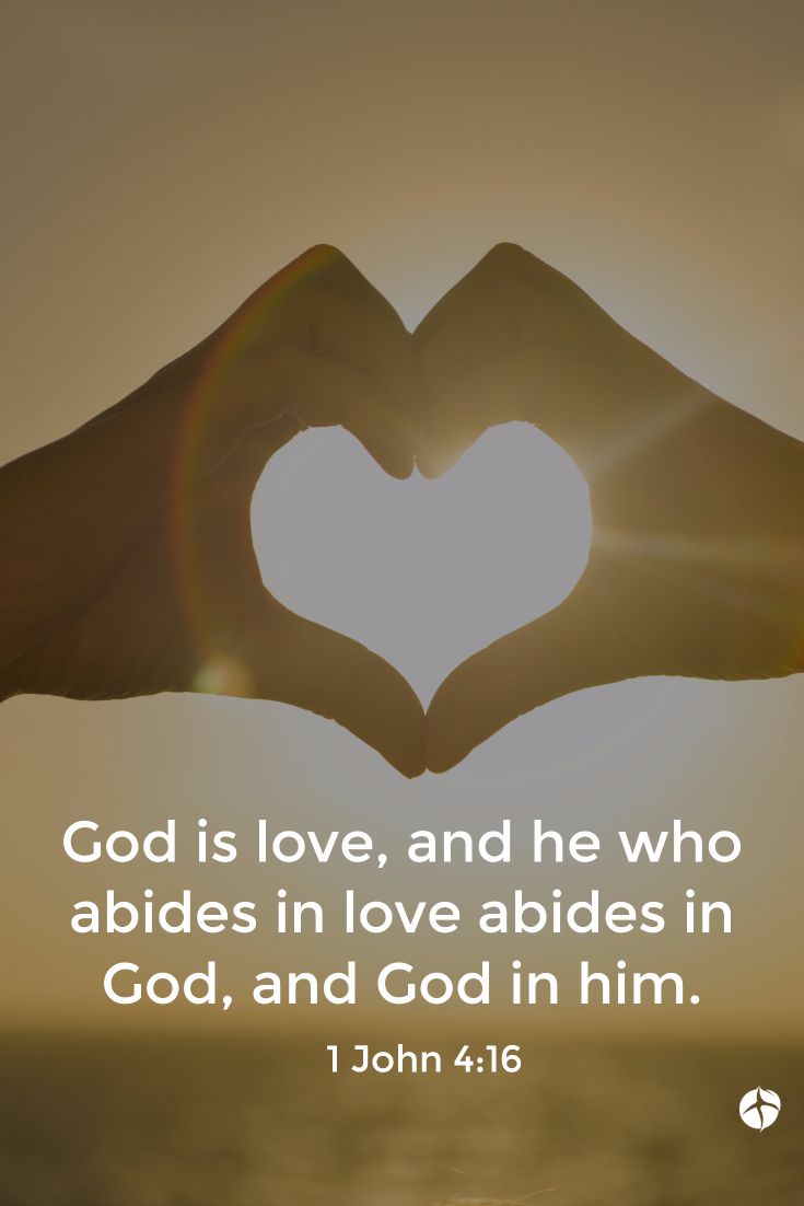 two hands making a heart shape with the sun in the background and god is love, and he who ables in love ables in god, and god in him