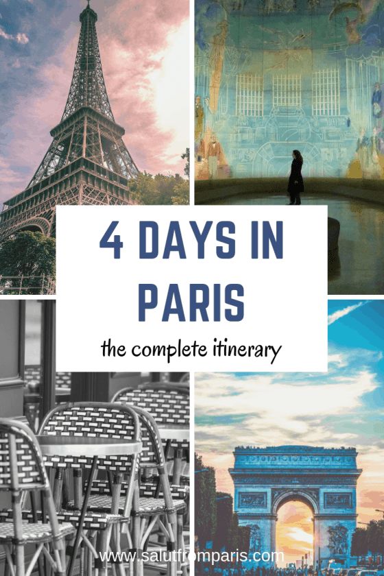 four days in paris the complete itinerary book cover image is black and white, with multiple images of the eiffel tower