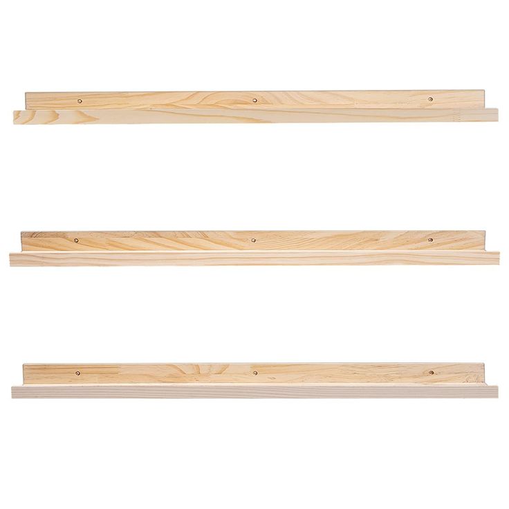 three unfinished wooden shelves on a white background