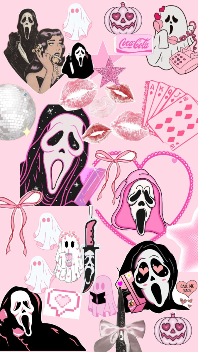 a bunch of stickers that are on a pink background