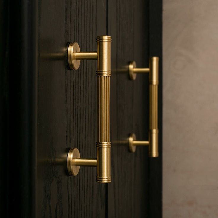 an open door with brass handles and knobs