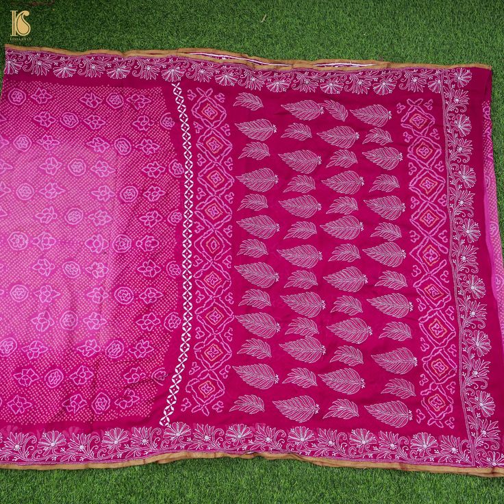 Introducing our exquisite Bandhani Saree with Chikankari Border, a beautiful blend of traditional craftsmanship and elegance. This stunning saree showcases the timeless artistry of the Bandhani tie-dye technique, combined with delicate Chikankari embroidery along the border. Each Bandhani saree is meticulously handcrafted, using the ancient technique of tying and dyeing fabric to create intricate patterns. The Chikankari border further enhances the beauty of this saree, with its fine and delicat Unstitched Katan Silk Saree With Bandhani Print, Katan Silk Saree With Bandhani Print, Unstitched Bandhani Print Saree, Traditional Bandhani Print Katan Silk Saree, Bohemian Pink Saree With Zari Weaving, Pink Bandhani Chanderi Traditional Wear, Chanderi Bandhani Print Saree With Traditional Drape, Traditional Tussar Silk Saree With Bandhani Print, Traditional Drape Chanderi Saree With Bandhani Print