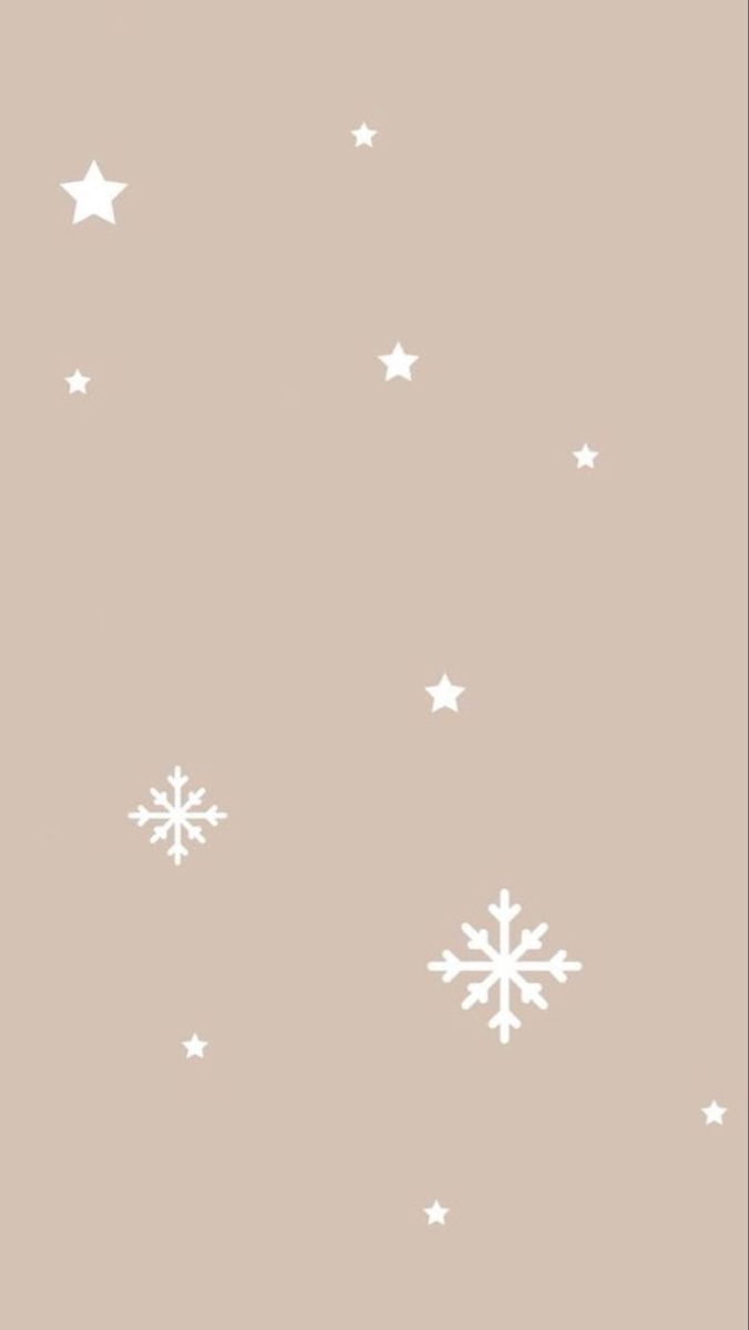 snowflakes and stars in the sky on a light brown background with white outline