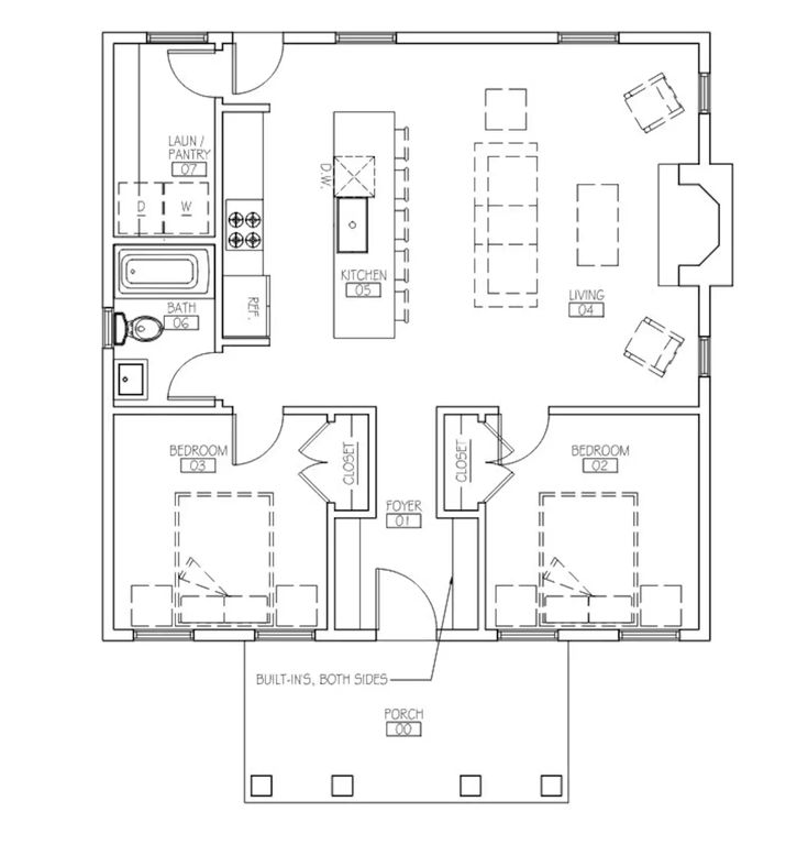 the floor plan for a two bedroom apartment with an attached kitchen and living room area