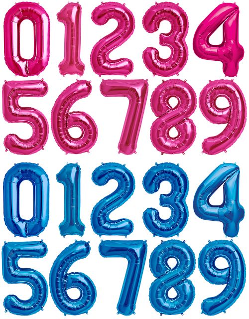 balloons in the shape of numbers and numerals on a white background with clipping