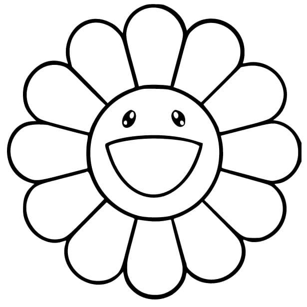 a black and white drawing of a flower with a smile on it's face