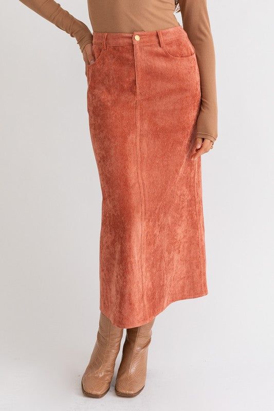 Fall Corduroy Midi Skirt Corduroy Maxi Skirt, Rust Fabric, Corduroy Texture, Midi Skirt With Pockets, Suede Skirt, Skirt Fits, Fall Skirts, Skirts Online, Coraline