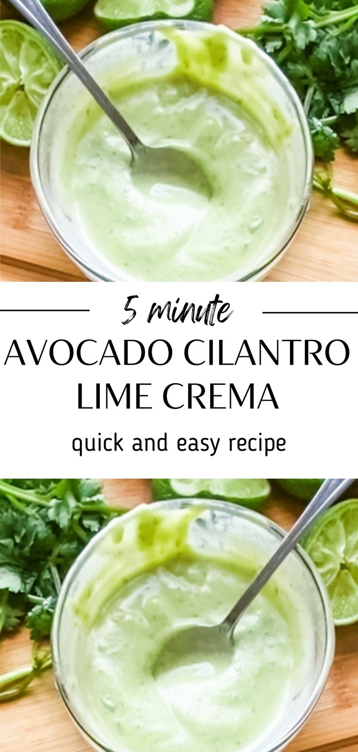 avocado cilantro lime cream in a glass bowl