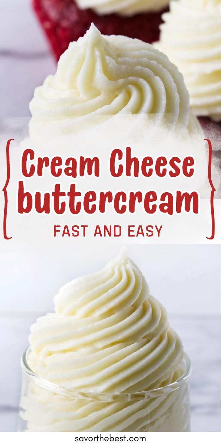 Cream cheese buttercream on a cupcake. Stiff Cream Cheese Frosting, Cupcake Icing Recipe, Recipe For Cream Cheese, Cream Cheese Buttercream Frosting, Buttercream Icing Recipe, Cupcake Cream, Frosting Recipes Easy, Cake Frosting Recipe, Cream Cheese Buttercream