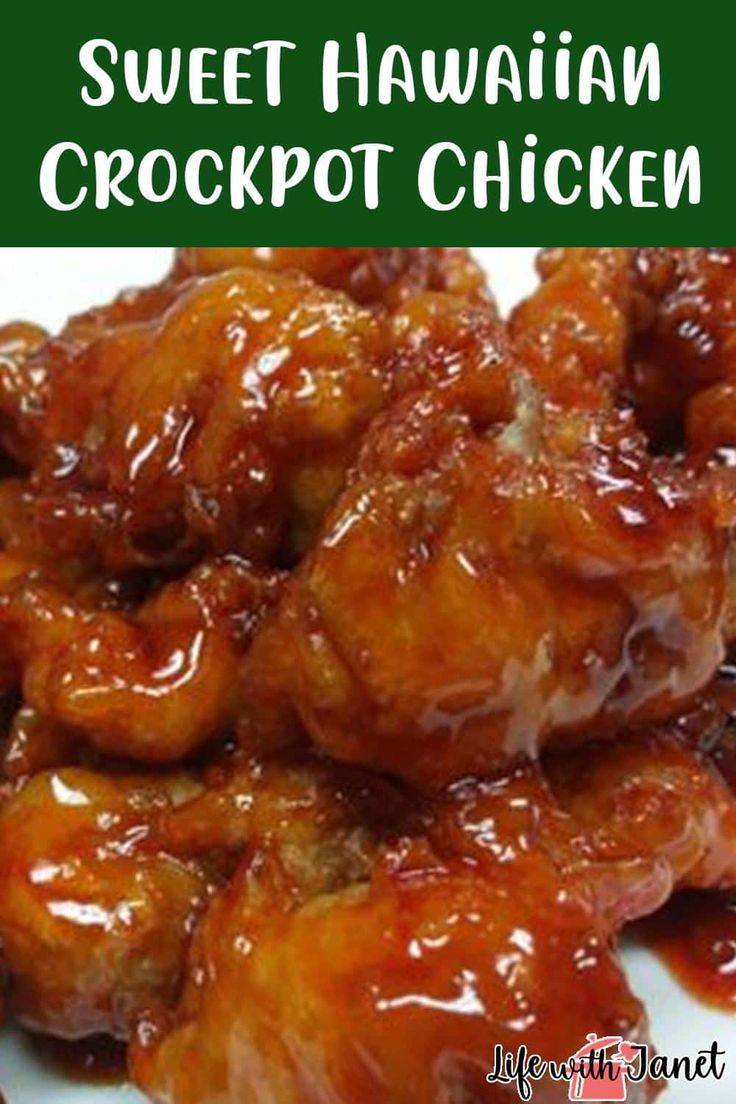 sweet hawaiian crockpot chicken on a white plate