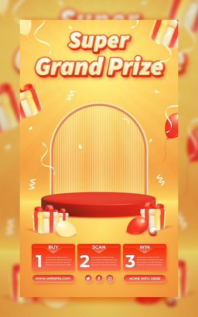 an advertisement for a grand prize with balloons and confetti