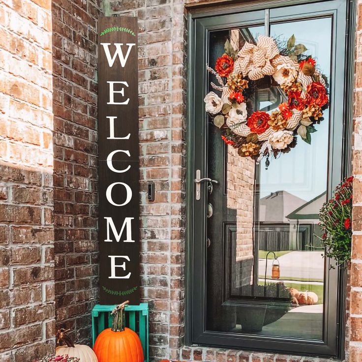 Transform your porch into a haven of warmth and belonging with our captivating 72-inch 'Welcome' Porch Sign in Black. Embrace the essence of comfort and hospitality as you welcome friends and family into your abode. Standing tall at 72 inches, this porch sign makes a grand statement while exuding a sense of coziness that resonates with all who pass by. The elegant 'Home Sweet Home' lettering is meticulously designed, radiating a heartfelt sentiment that sets the tone for a welcoming atmosphere. Crafted to endure the elements, this porch sign is perfect for outdoor display, whether it graces your front porch, entryway, or even your garden. Its versatile design effortlessly complements various styles, making it a charming addition to any home décor. Create a space where memories are made and House Welcome Signs, Black Welcome Sign, Brown Front Doors, Rustic Front Porch, Welcome Porch Sign, Outdoor Welcome Sign, Porch Welcome Sign, Home Porch, Front Door Colors