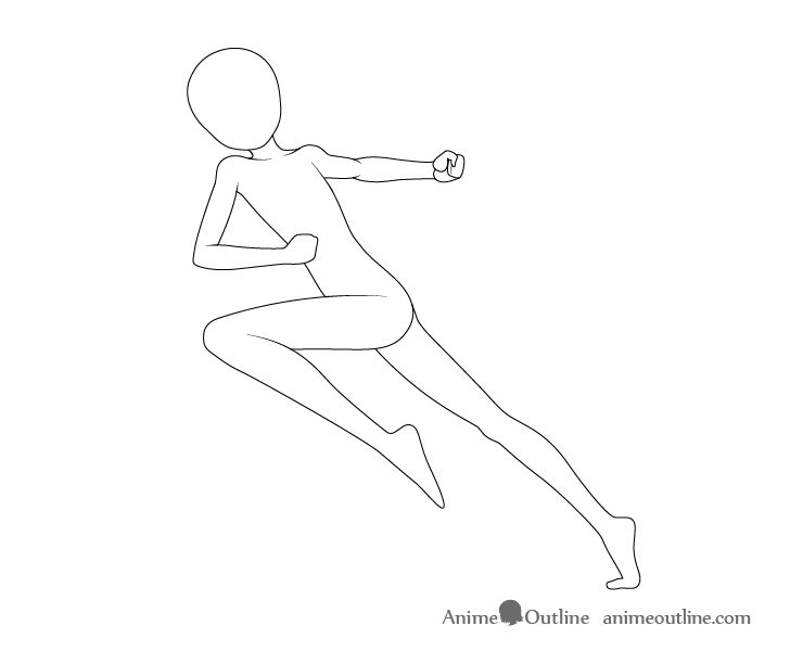 a drawing of a person running with one arm extended and the other leg bent forward