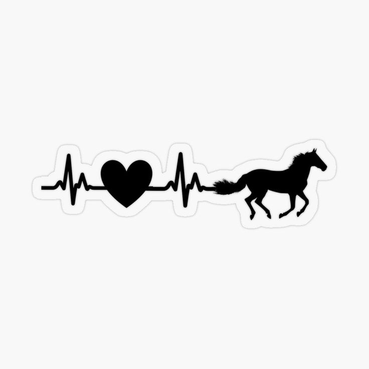 a horse and heartbeat sticker with the word love written in black on a white background