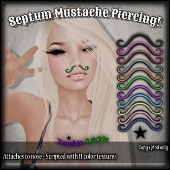 an image of a woman with fake mustaches on her face and hair in different colors