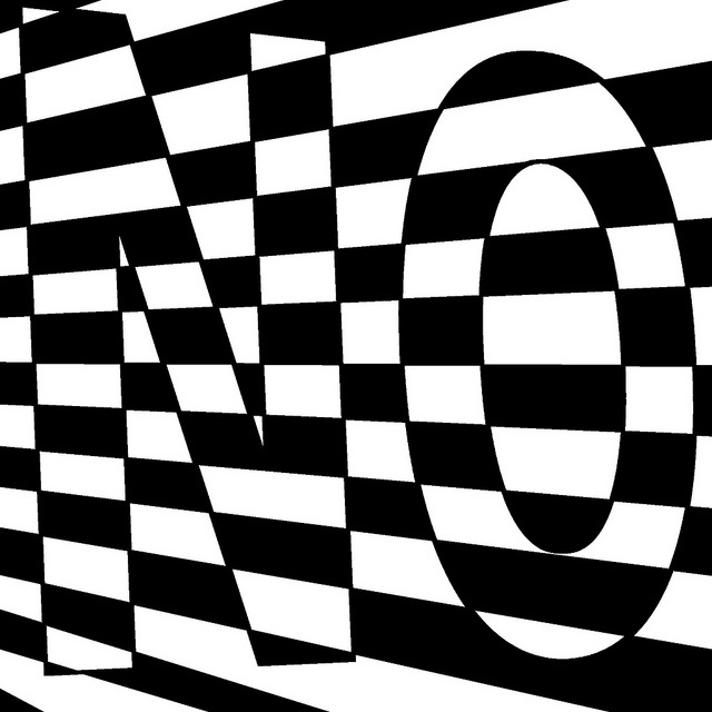 a black and white checkered wall with the word no on it