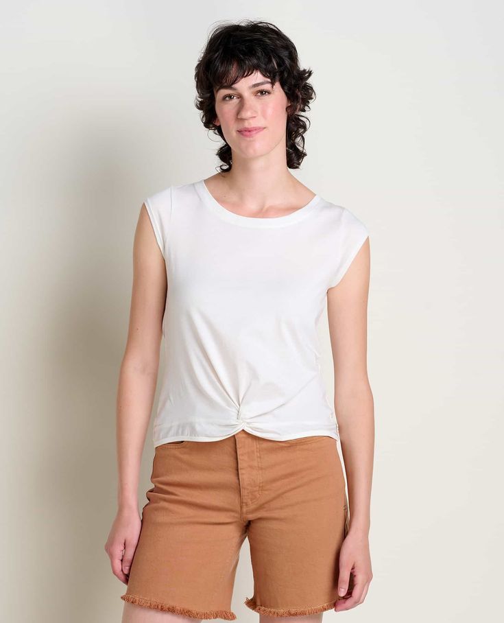 Free the needless fabric knots and tucked in tops! Best paired with high-waist bottoms and a beverage, this shirt adds a twist front detail that is an effortless way to add a little somethin’ to your outfit. Versatile Twist Front Top For Summer, Casual Twist Front Top For Day Out, Versatile Twist Front Top For Spring, Chic Summer Top With Twist Front, Twist Front Tops For Spring Day Out, Twist Front Top For Spring Day Out, Twist Front Tops For A Spring Day Out, Summer Fitted Twist Front Tops, Fitted Twist Front Tops For Summer