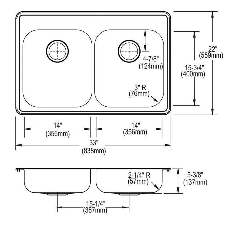 an image of a double bowl kitchen sink with measurements