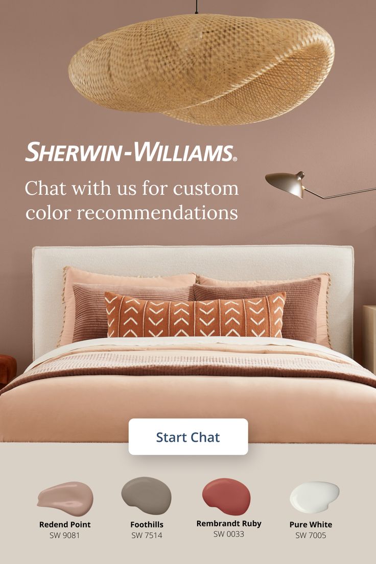 the sherwin williams website is displayed with an image of a bed and pillows