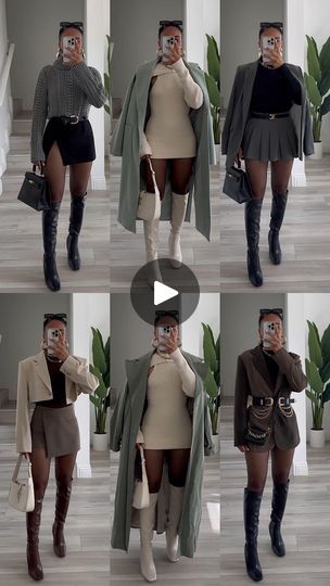 607K views · 752 shares | Styling my new boots from @misslolaofficial @misslola - Which look is your favorite, and which boot color is your favorite? #misslola #lolababe #MLPartner Discount Code: TALIA for $$$ off 🫶🏽 fall fashion, fall looks, fall styles, boots, knee high boots, chic looks, mini skirts, sweaters, sweater dress, coats, jackets, denim skirt, neutral looks, tights, autumn style, skorts, fall outfit inspo, outfit inspiration | Talia | CONTENT CREATOR | Katie · Agora hills Black Knee High Boots Outfit, Mini Skirt Outfit Winter, Dress With Knee High Boots, Denim Mini Skirt Outfit, Knee High Boots Outfit, Black Fall Outfits, Dress Coats, Plus Size Baddie Outfits, Races Outfit