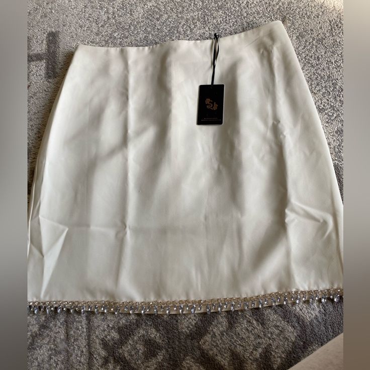 Beautiful Rhinestone Skirt! Nwt. One Gem Missing On The Bottom Embellished White Skirt For Summer, Elegant Embellished White Bottoms, Summer Embellished White Skirt, Elegant Rhinestone Mini Skirt, Lime Green Skirt, Rhinestone Skirt, Shiny Skirts, Smocked Skirt, Athletic Skort