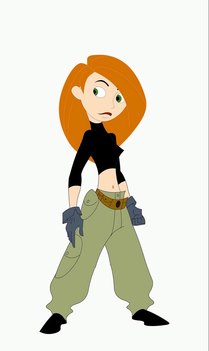 a cartoon girl with red hair and green pants