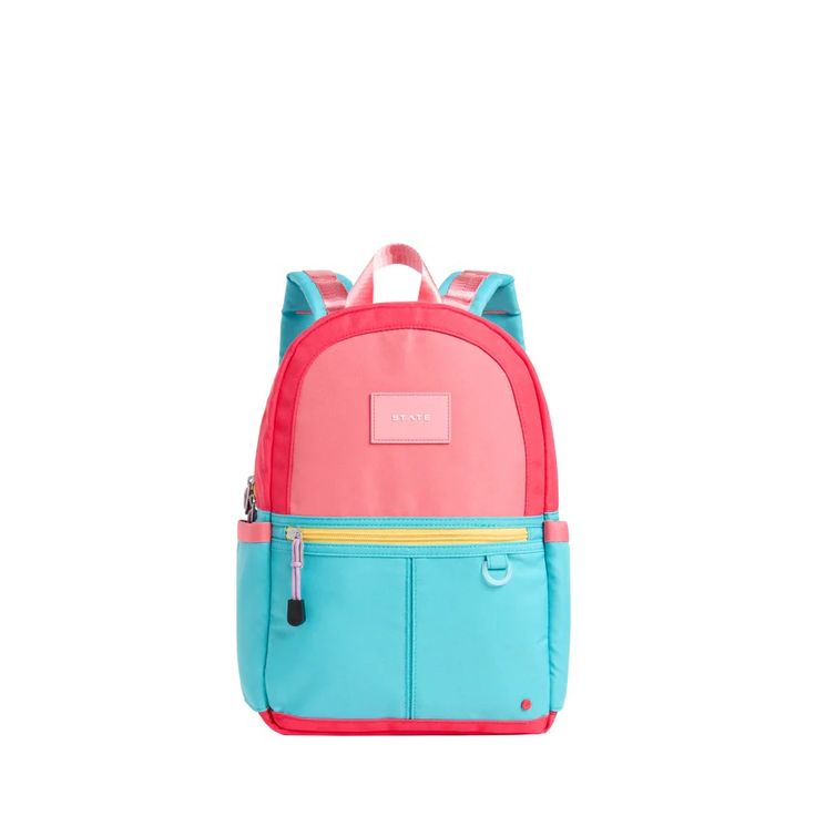 STATE Bags | Kane Kids Mini Travel Backpack Color Block Pink/Mint | Back to School Playful Bag With Adjustable Strap For Students, Playful Student Bag With Adjustable Strap, Playful Bags With Adjustable Strap For Students, Playful Student Bags With Adjustable Strap, Playful Backpack With Adjustable Strap For Daily Use, Playful School Backpack With Adjustable Strap, Playful Bags With Adjustable Strap For Back To School, Playful Back To School Bags With Adjustable Strap, Pink Backpack For Daycare And Back To School