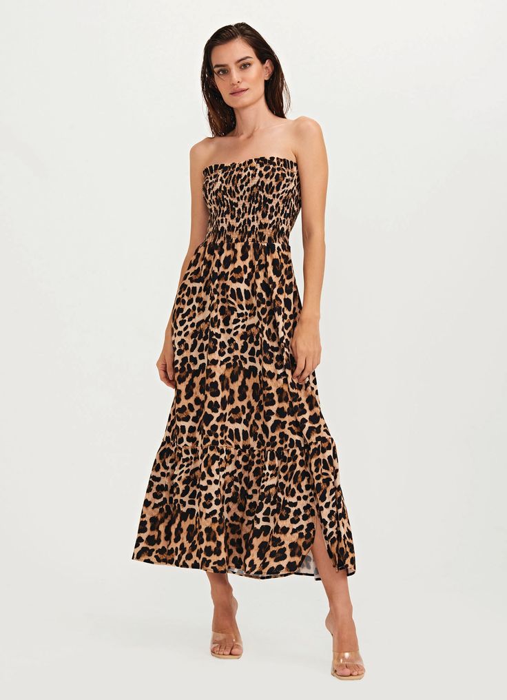 Looking for the perfect beach-to-street outfit? Look no further than our Jaguar Animal Print Dress, the ultimate in versatile style to match with your Brazilian Bikini Featuring a striking animal print design, our dress is perfect for any occasion, from a day at the beach to a night out on the town. The removable sleeves and elastic ruching add a touch of effortless chic to the design, while the lurex threads throughout the fabric add a touch of shimmer and shine. Crafted from high-quality mater Leopard Dress Outfit, Jaguar Animal, Leopard Print Fashion, Animal Print Pants, Removable Sleeves, Animal Print Design, Animal Print Dress, Elegant Maxi Dress, Leopard Dress